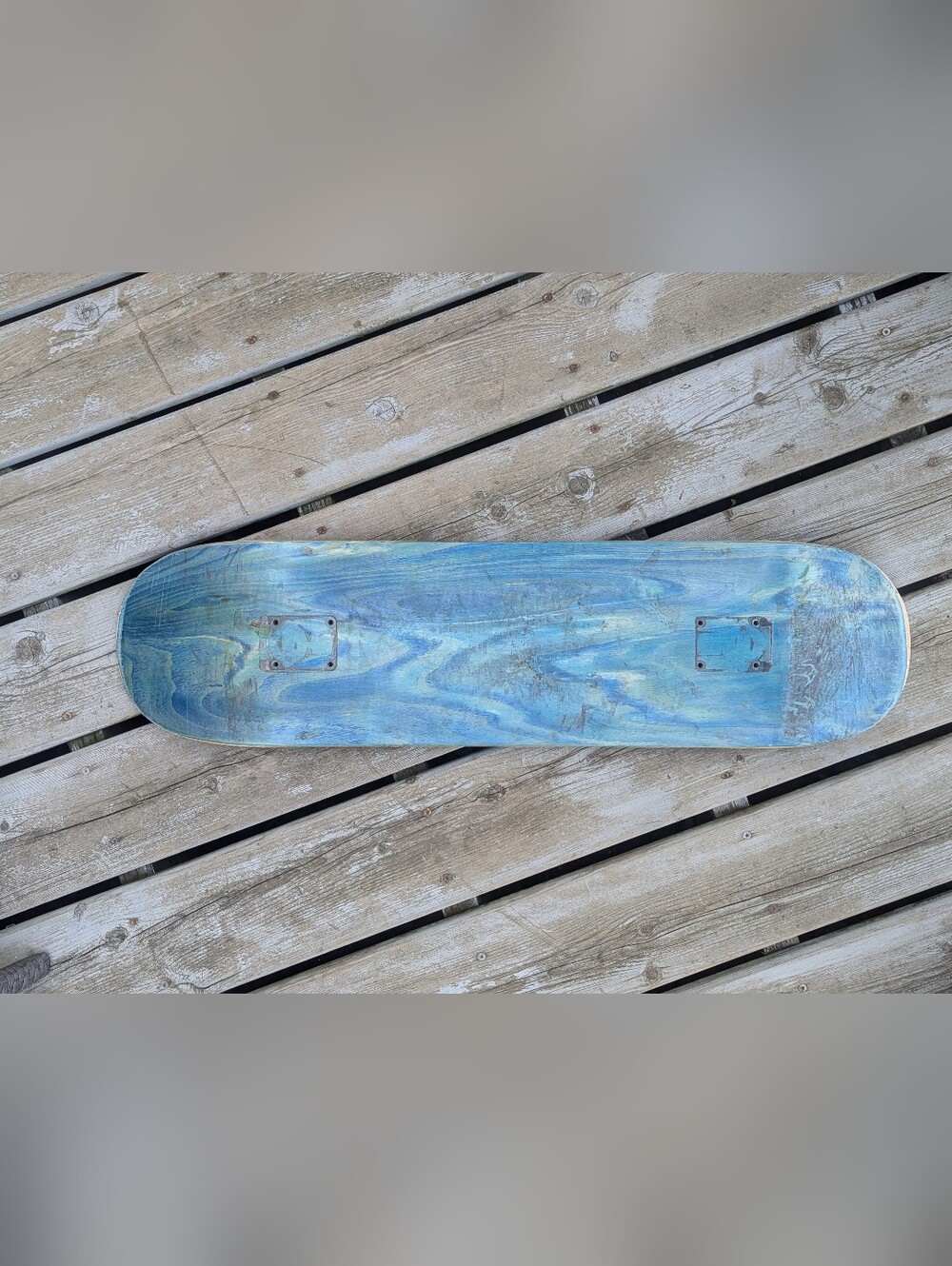 Blue Wooden Skateboard Deck - Distressed Beachy Finish